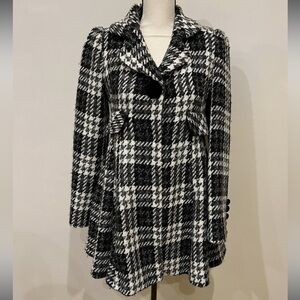 WINTER READY Laundry by Design Black/White Houndstooth Plaid Wool Blend Pea Coat